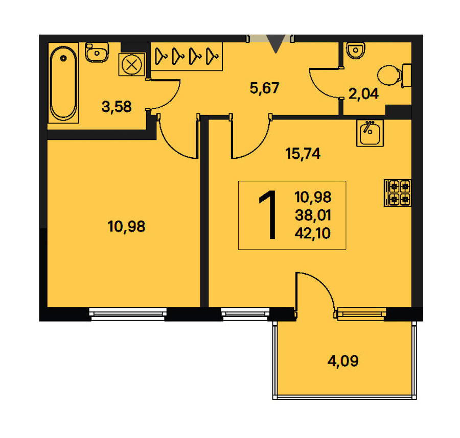 1-комнатная квартира 38.01 м², 1/4 эт., ЖК «Новое Сертолово. Гармония»